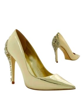 Dune London Audleys Gold Metallic Rhinestone Pump Heel 8 NWT